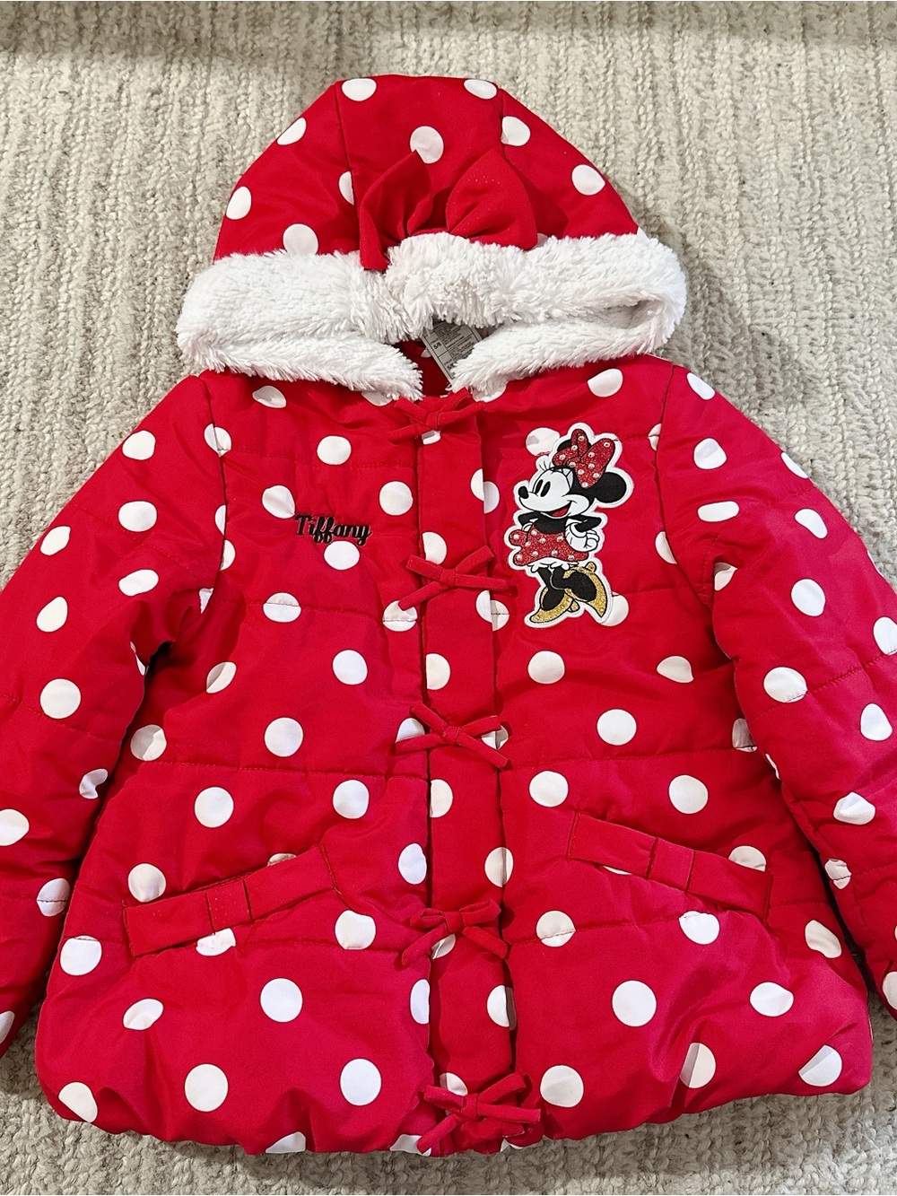 Disney Minnie Mouse Kids Hoodie Jacket Red Zip Up Puffer Coat